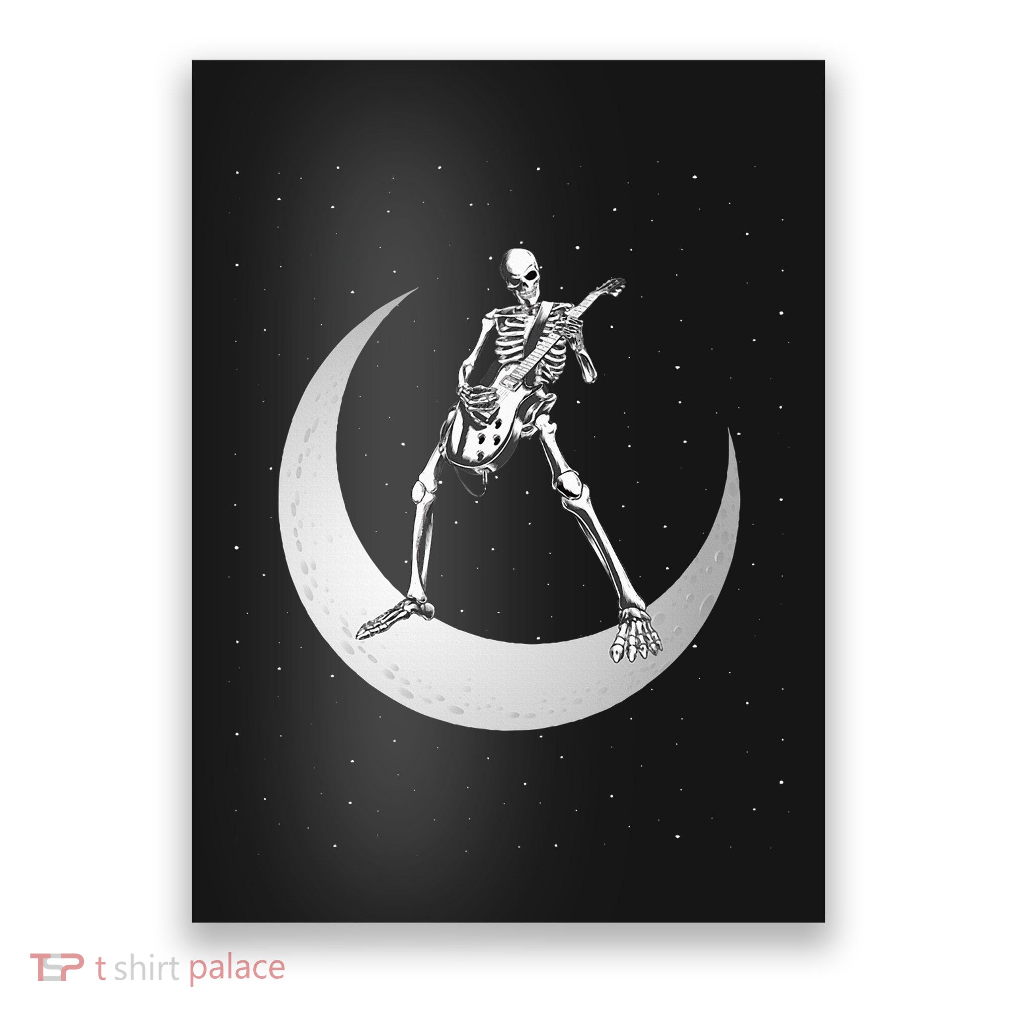 Rock And Roll Skeleton Playing Guitar Rock On Moon Halloween Poster