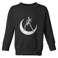 Rock And Roll Skeleton Playing Guitar Rock On Moon Halloween Toddler Sweatshirt