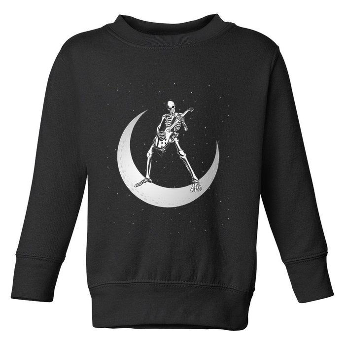 Rock And Roll Skeleton Playing Guitar Rock On Moon Halloween Toddler Sweatshirt