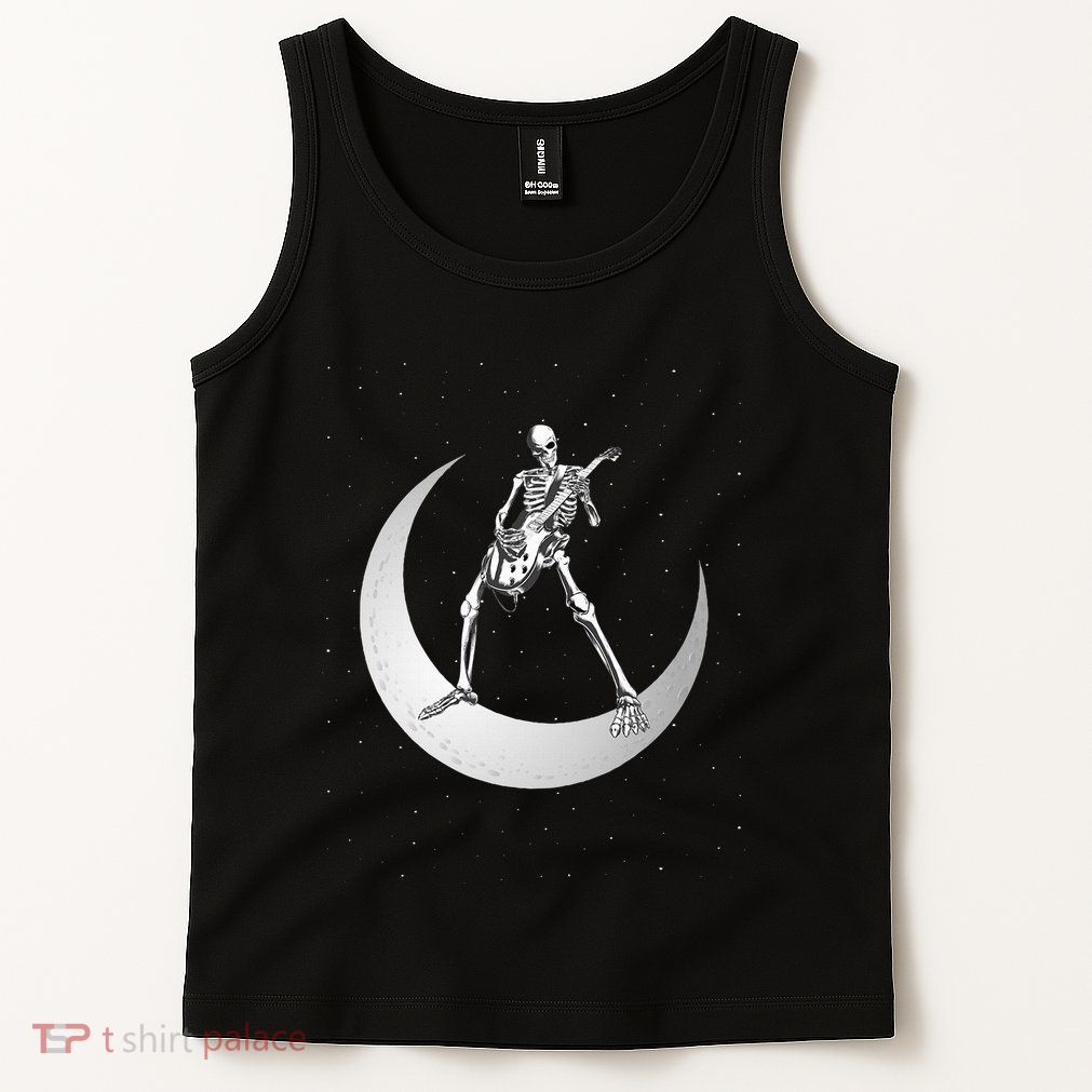 Rock And Roll Skeleton Playing Guitar Rock On Moon Halloween Tank Top