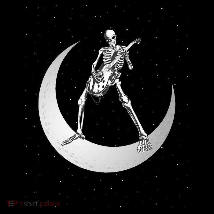Rock And Roll Skeleton Playing Guitar Rock On Moon Halloween Crop Top
