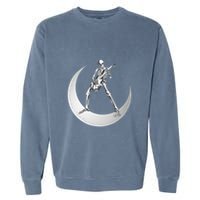 Rock And Roll Skeleton Playing Guitar Rock On Moon Halloween Garment-Dyed Sweatshirt