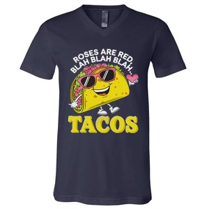 Roses Are Red Blah Tacos Valentine Day Food Lover V-Neck T-Shirt