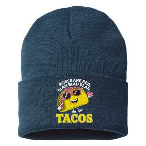 Roses Are Red Blah Tacos Valentine Day Food Lover Sustainable Knit Beanie