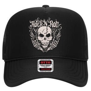 Rock And Roll Skeleton Hand High Crown Mesh Back Trucker Hat