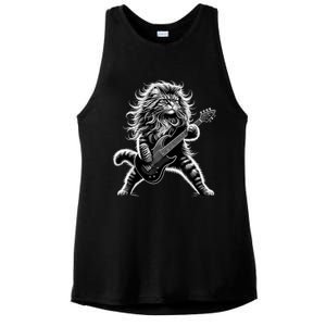 Rock And Roll Cat Playing Guitar Ladies PosiCharge Tri-Blend Wicking Tank