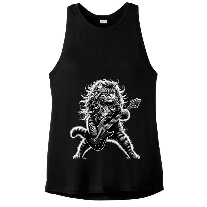 Rock And Roll Cat Playing Guitar Ladies PosiCharge Tri-Blend Wicking Tank