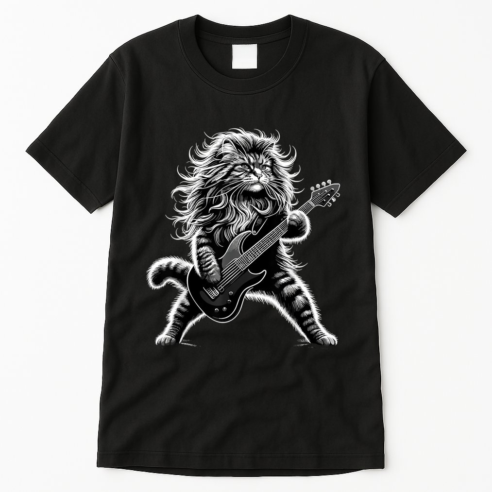 Rock And Roll Cat Playing Guitar Tall T-Shirt