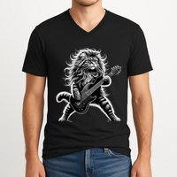 Rock And Roll Cat Playing Guitar V-Neck T-Shirt