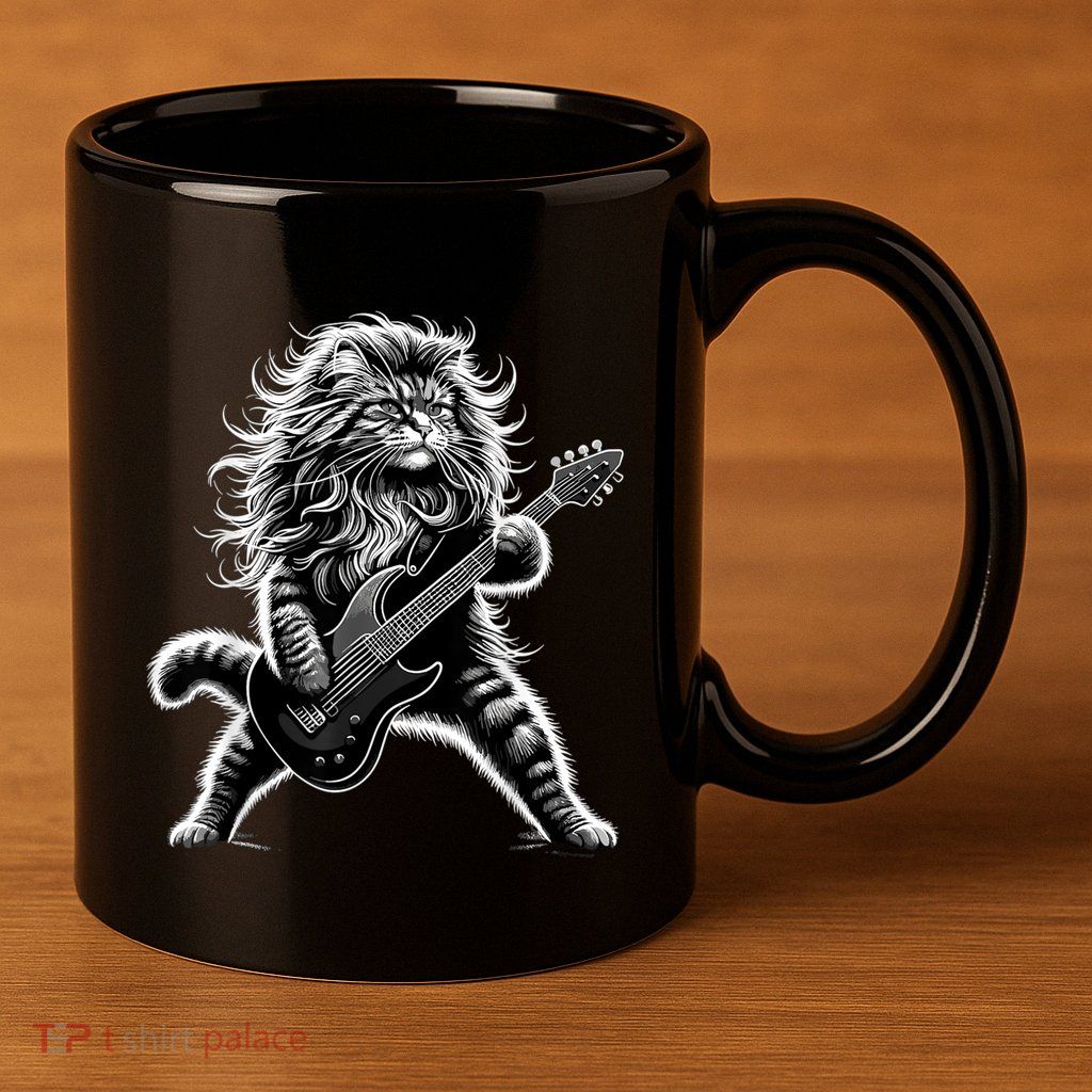 Rock And Roll Cat Playing Guitar 11oz C Handle Ceramic Mug