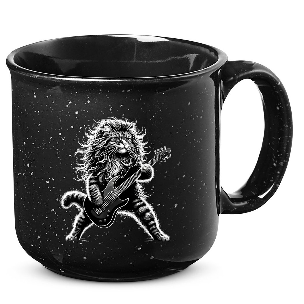 Rock And Roll Cat Playing Guitar 15oz Campfire Ceramic Mug