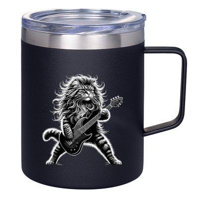 Rock And Roll Cat Playing Guitar 12oz Stainless Steel Coffee Mug