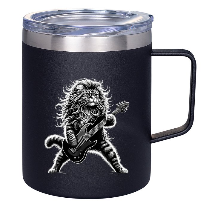 Rock And Roll Cat Playing Guitar 12oz Stainless Steel Coffee Mug