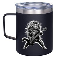 Rock And Roll Cat Playing Guitar 12oz Stainless Steel Coffee Mug