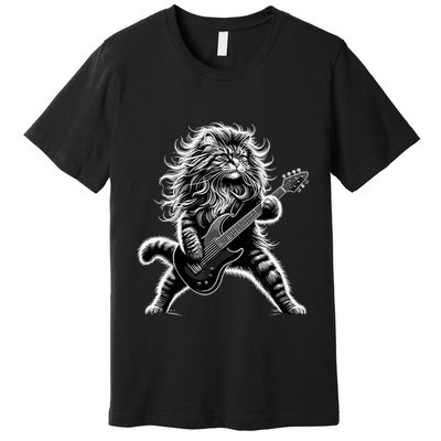 Rock And Roll Cat Playing Guitar Premium T-Shirt
