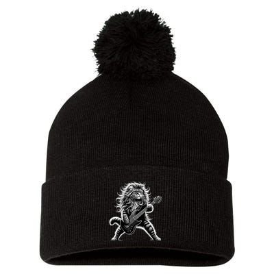 Rock And Roll Cat Playing Guitar Pom Pom 12in Knit Beanie