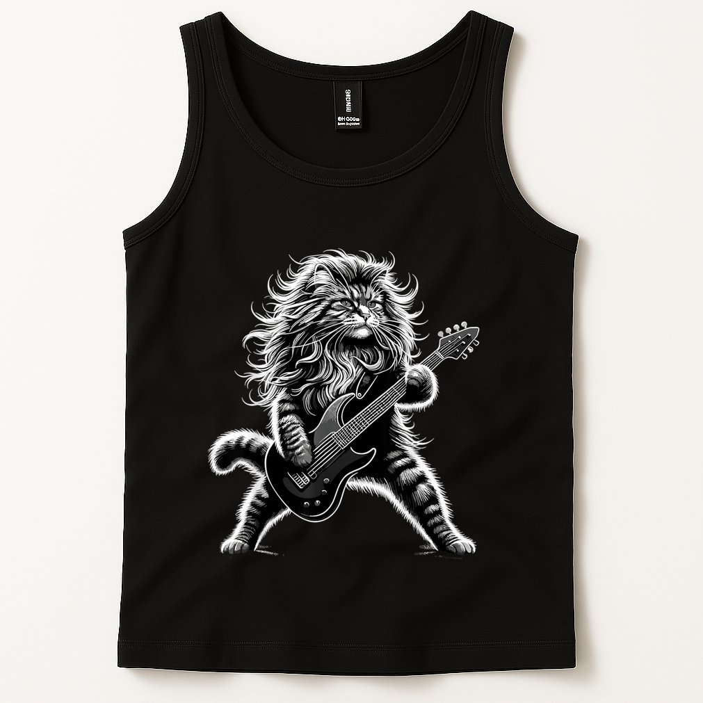 Rock And Roll Cat Playing Guitar Tank Top