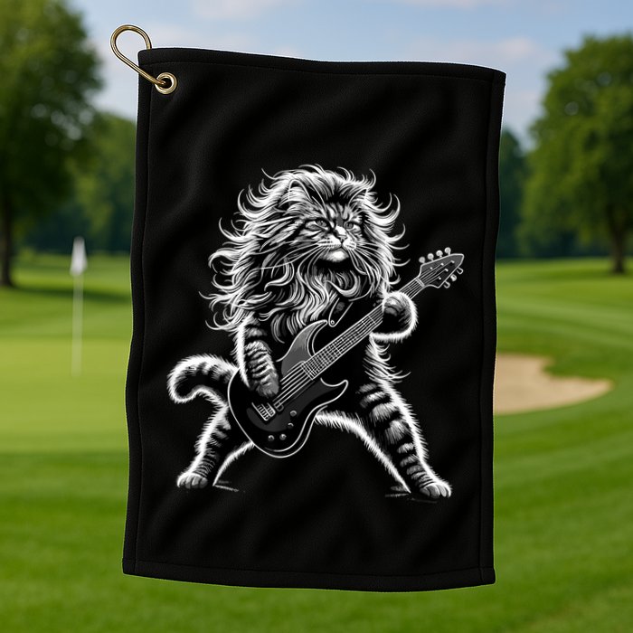 Rock And Roll Cat Playing Guitar Golf Towel