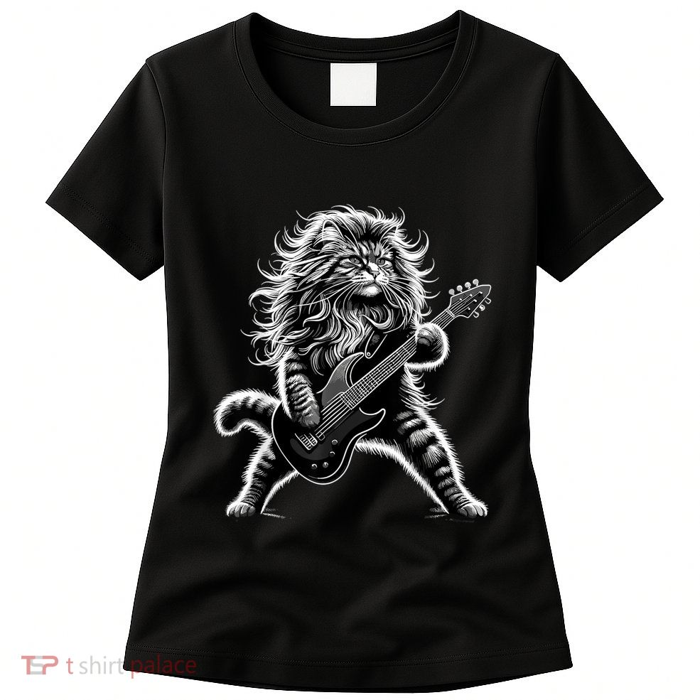 Rock And Roll Cat Playing Guitar Womens T-Shirt