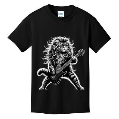 Rock And Roll Cat Playing Guitar Kids T-Shirt