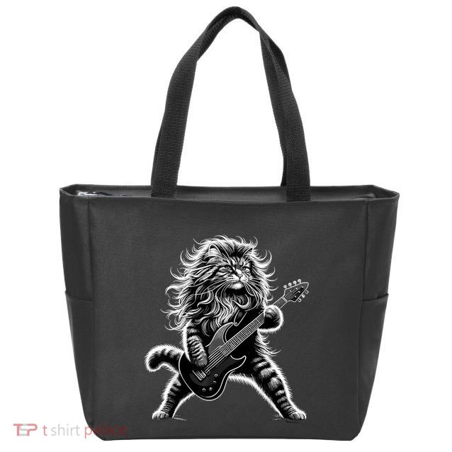 Rock And Roll Cat Playing Guitar Zip Tote Bag