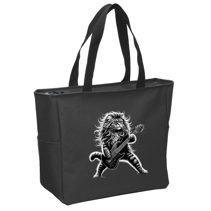 Rock And Roll Cat Playing Guitar Zip Tote Bag