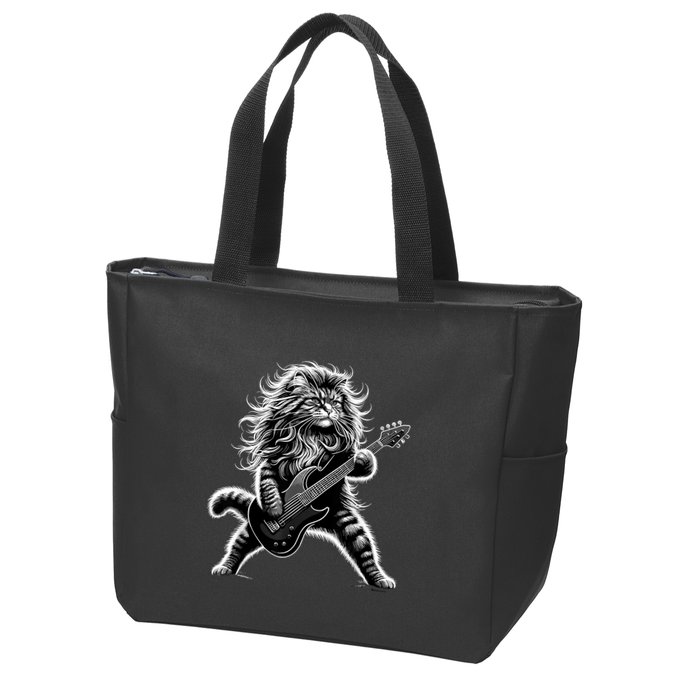 Rock And Roll Cat Playing Guitar Zip Tote Bag