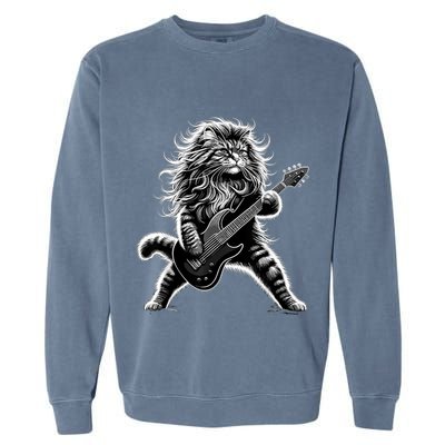 Rock And Roll Cat Playing Guitar Garment-Dyed Sweatshirt