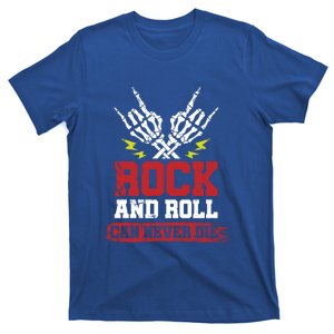 Rock And Roll Cam Never Die Skeleton Hands Rocker Gift T-Shirt