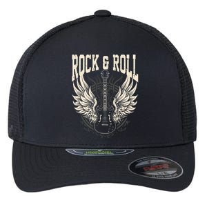 Rock And Roll Lover Gifts Cool Electric Guitar Concert Band Flexfit Unipanel Trucker Cap