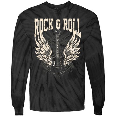 Rock And Roll Lover Gifts Cool Electric Guitar Concert Band Tie-Dye Long Sleeve Shirt