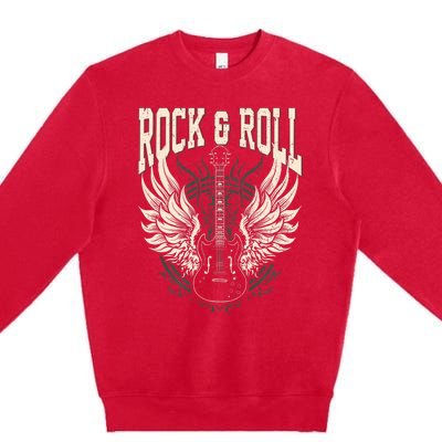 Rock And Roll Lover Gifts Cool Electric Guitar Concert Band Premium Crewneck Sweatshirt