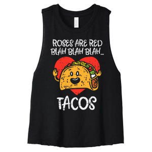 Roses Are Red Blah Tacos Funny Valentine Day Food Lover Gift Women's Racerback Cropped Tank