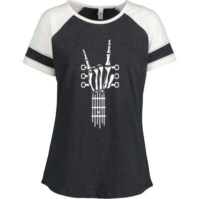 Rock And Roll Rock On Guitar Neck Cool Skeleton Hand Gift Enza Ladies Jersey Colorblock Tee