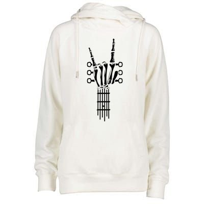 Rock And Roll Rock On Guitar Neck Cool Skeleton Hand Gift Womens Funnel Neck Pullover Hood