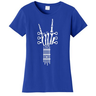 Rock And Roll Rock On Guitar Neck Cool Skeleton Hand Gift Women's T-Shirt