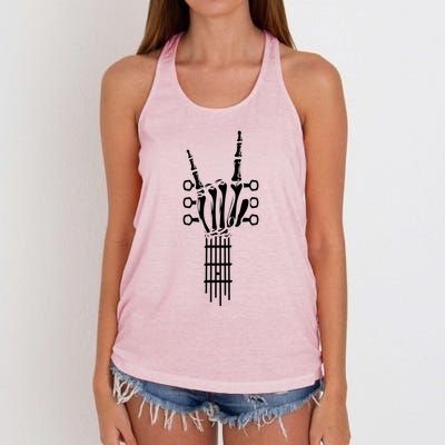 Rock And Roll Rock On Guitar Neck Cool Skeleton Hand Gift Women's Knotted Racerback Tank