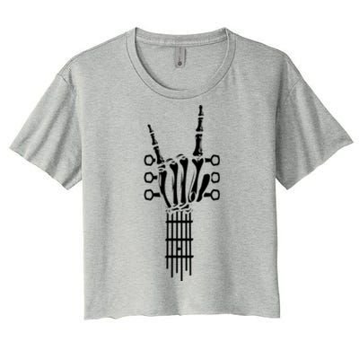 Rock And Roll Rock On Guitar Neck Cool Skeleton Hand Gift Women's Crop Top Tee