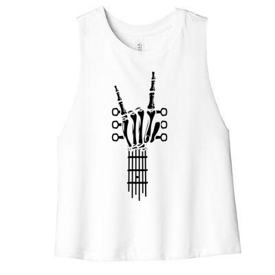 Rock And Roll Rock On Guitar Neck Cool Skeleton Hand Gift Women's Racerback Cropped Tank