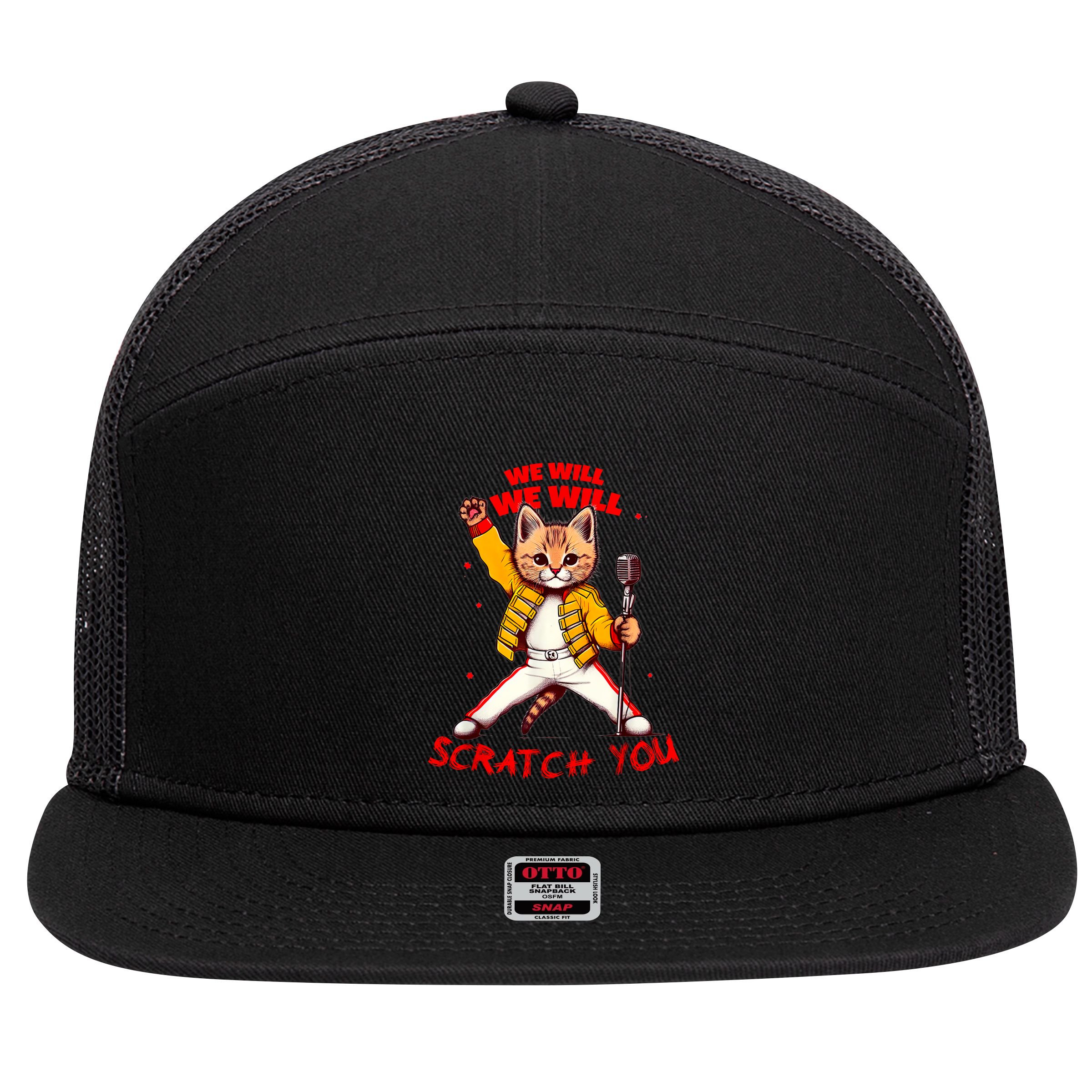 Rock And Roll Cat Classic Rock & Roll Design 7 Panel Mesh Trucker Snapback Hat