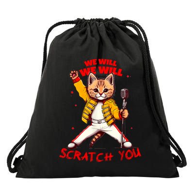Rock And Roll Cat Classic Rock & Roll Design Drawstring Bag