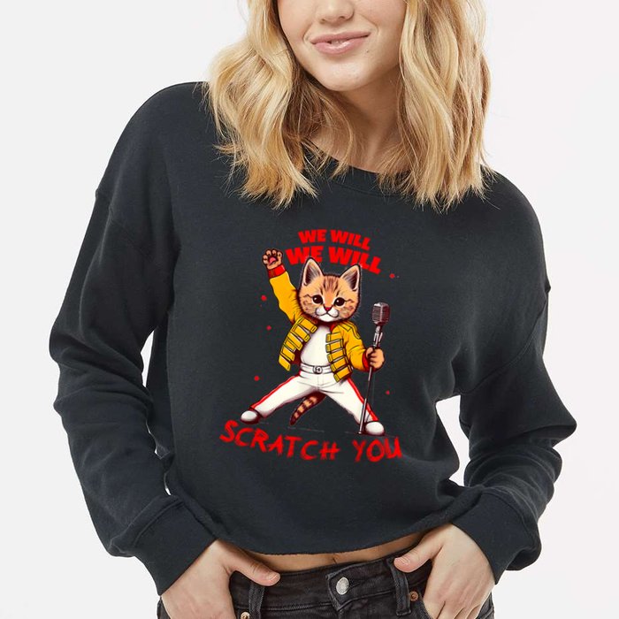 Rock And Roll Cat Classic Rock & Roll Design Cropped Pullover Crew