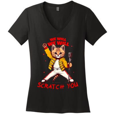 Rock And Roll Cat Classic Rock & Roll Design Women's V-Neck T-Shirt