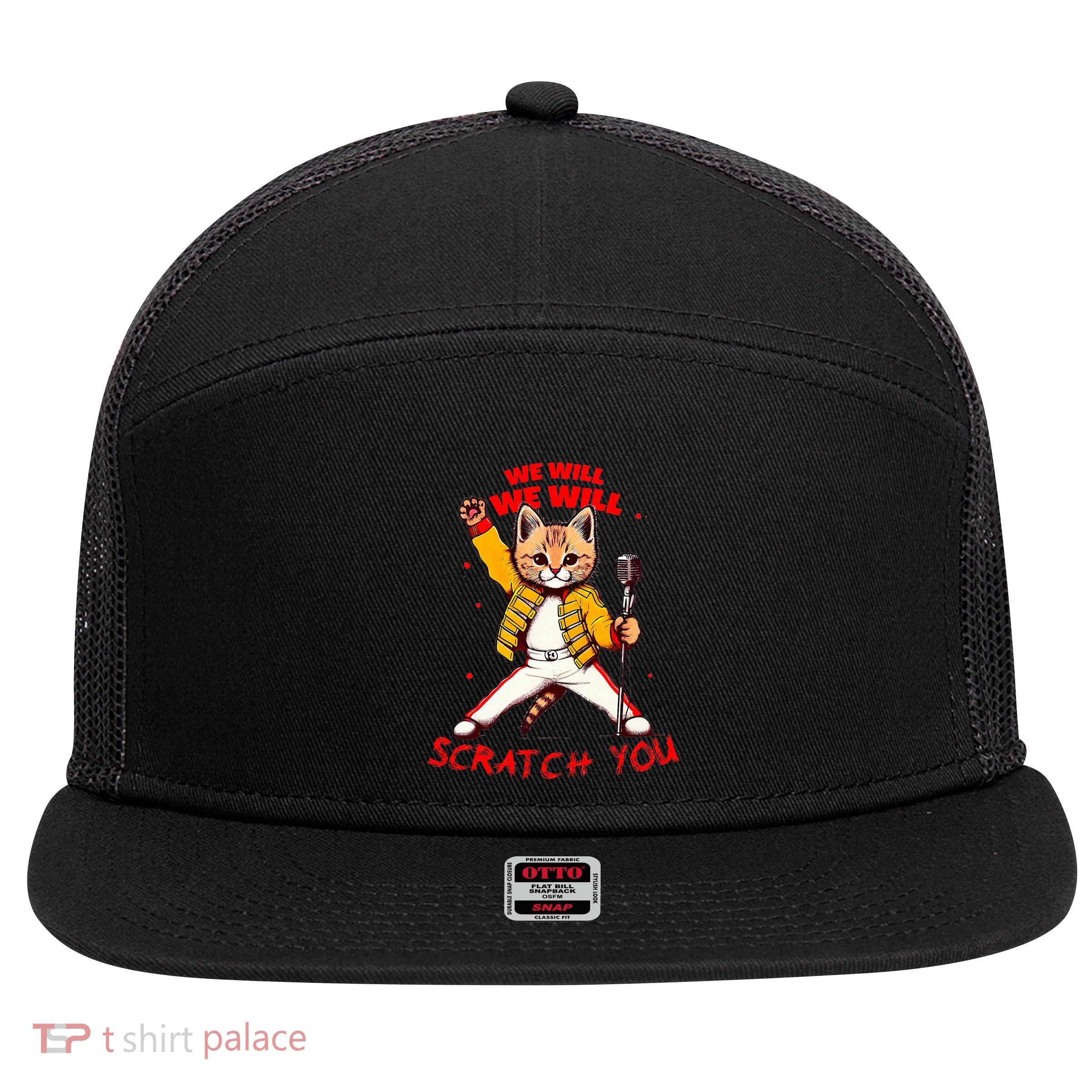 Rock And Roll Cat Classic Rock & Roll Design 7 Panel Mesh Trucker Snapback Hat