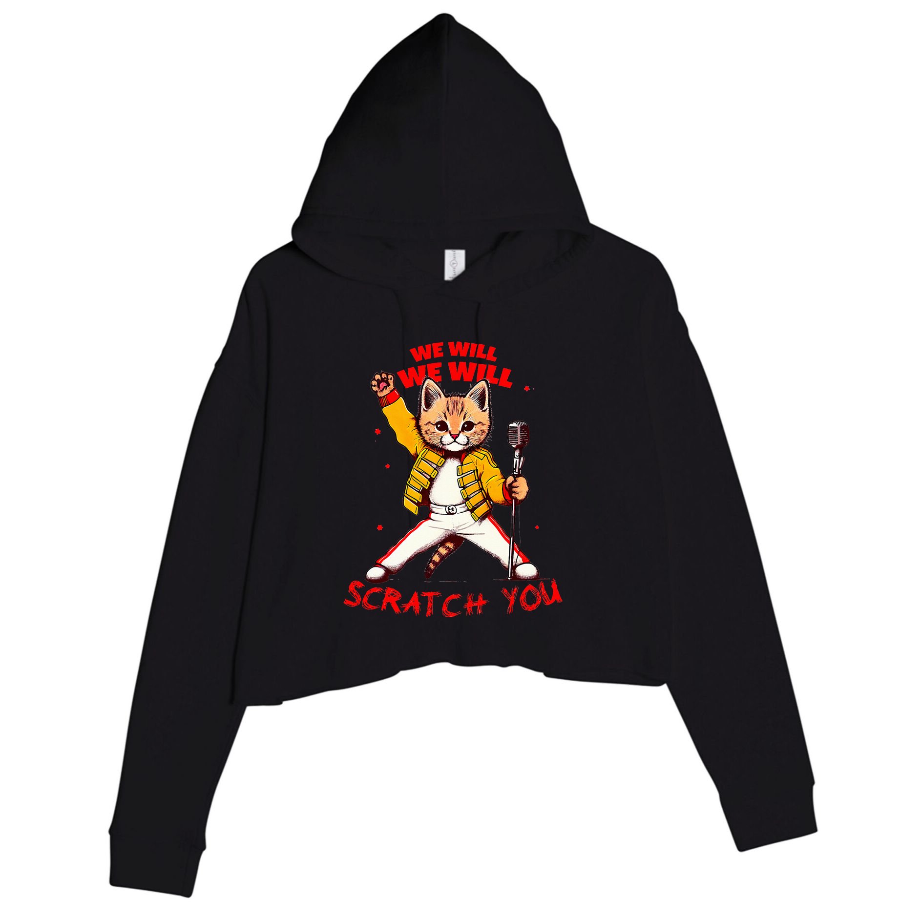 Rock And Roll Cat Classic Rock & Roll Design Crop Fleece Hoodie