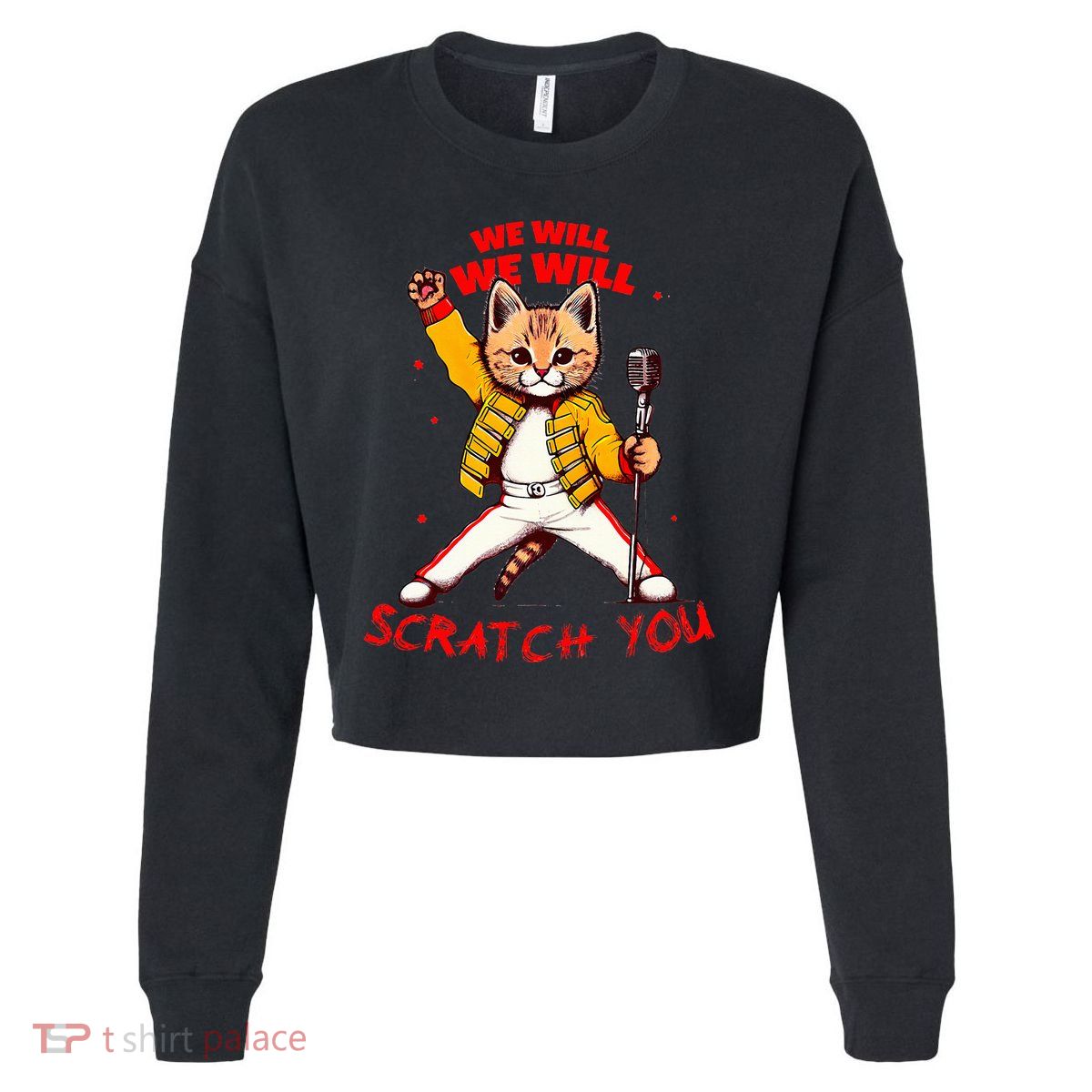 Rock And Roll Cat Classic Rock & Roll Design Cropped Pullover Crew