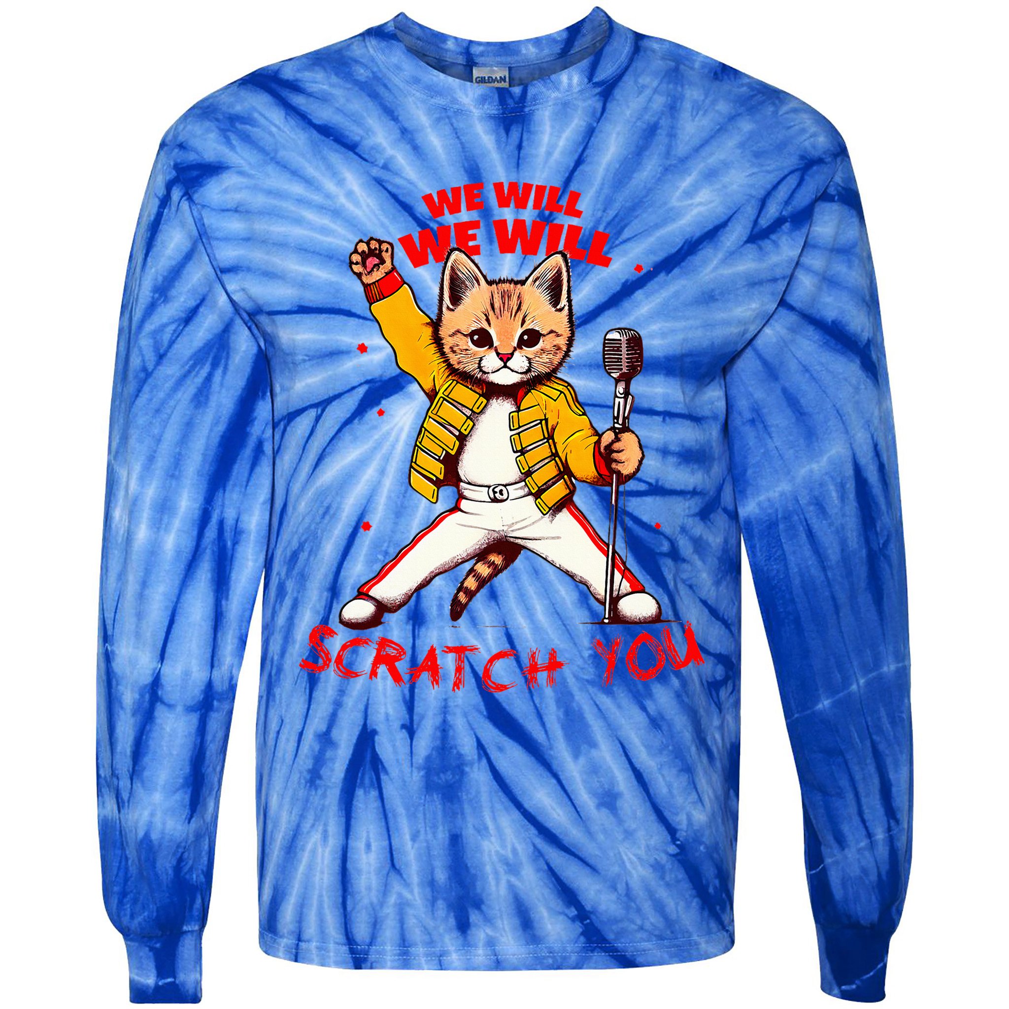 Rock And Roll Cat Classic Rock & Roll Design Tie-Dye Long Sleeve Shirt