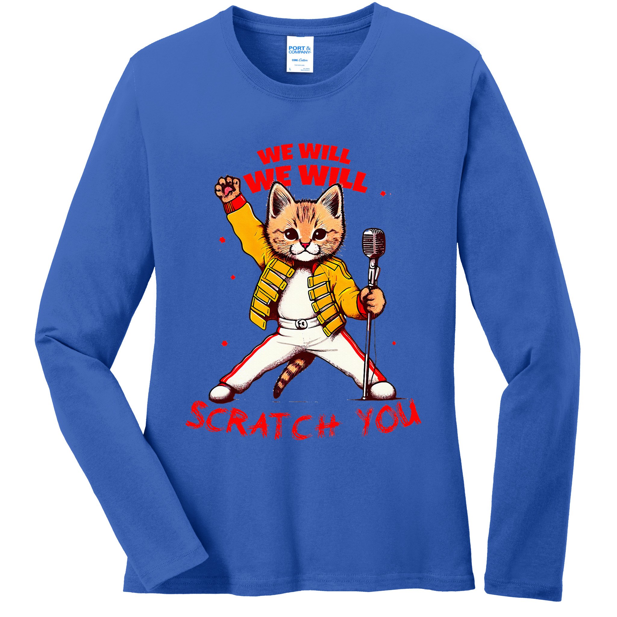 Rock And Roll Cat Classic Rock & Roll Design Ladies Long Sleeve Shirt
