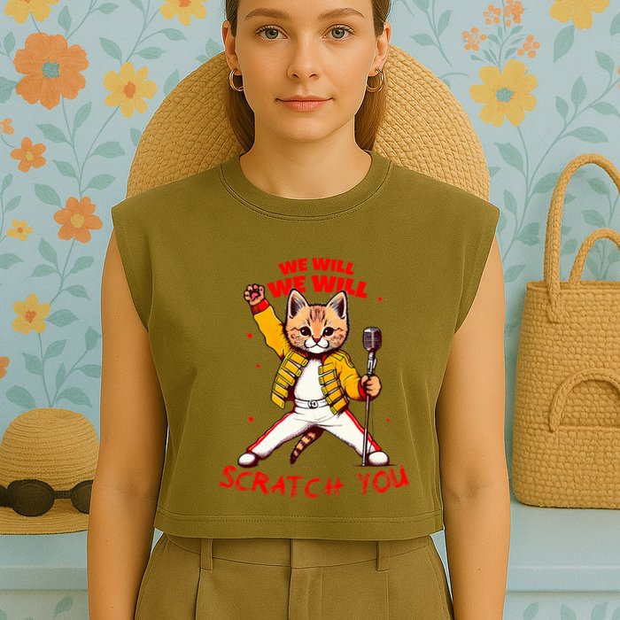 Rock And Roll Cat Classic Rock & Roll Design Garment-Dyed Women's Muscle Tee