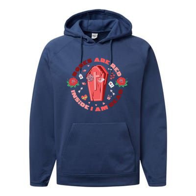 Roses Are Red Inside Im Dead Funny Skeleton Coffin Dark Cool Gift Performance Fleece Hoodie